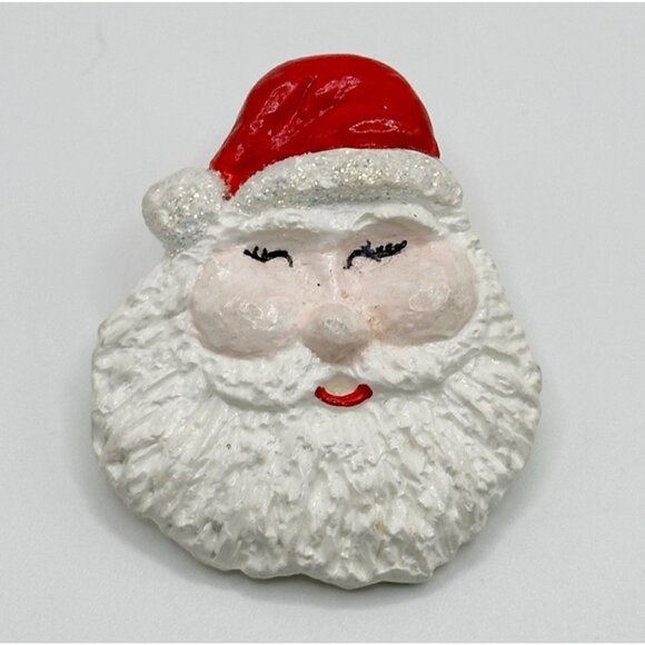 Clay Santa In Red Hat Face Pin Brooch R &‎ D Clayworks 1992 - Picture 1 of 2